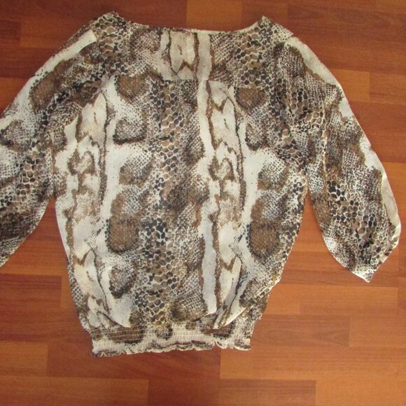 Animal Print Sheer Rusched Blouse - Large - Picture 5 of 7
